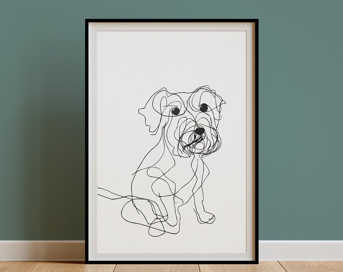Maltese Puppy Sitting Minimal Single Line Drawing Cute Dog Poster