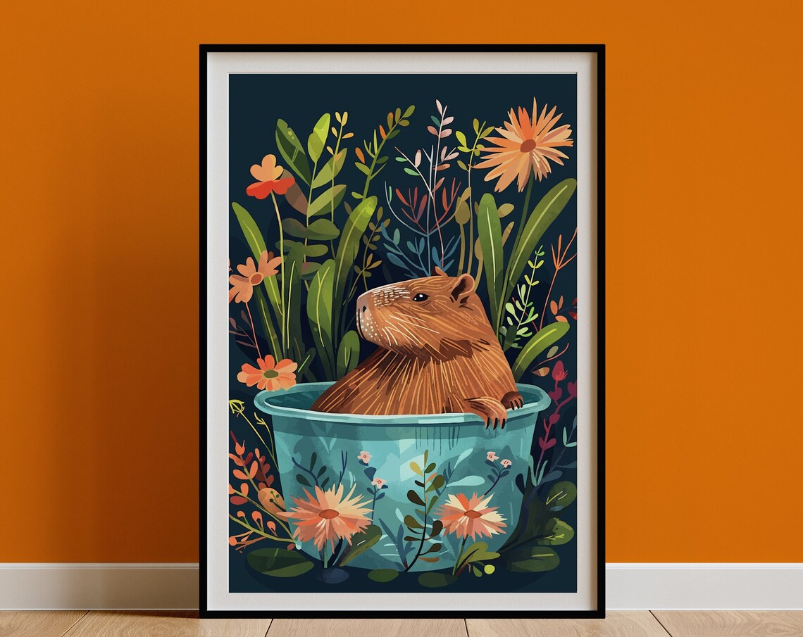 Capybara Wall Art, Boho Jungle Bath Poster