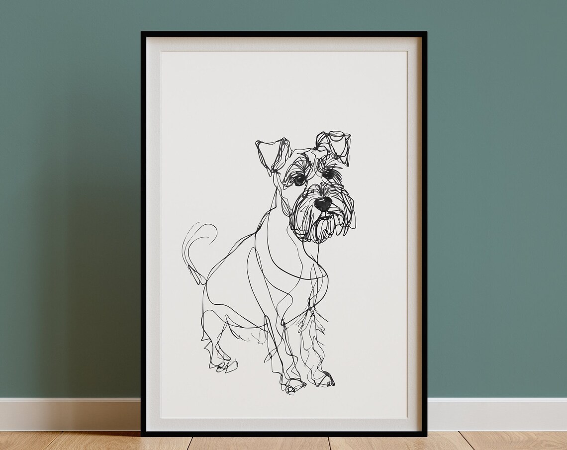 Miniature Schnauzer Standing Jaunty Line Drawing Art Portrait Poster