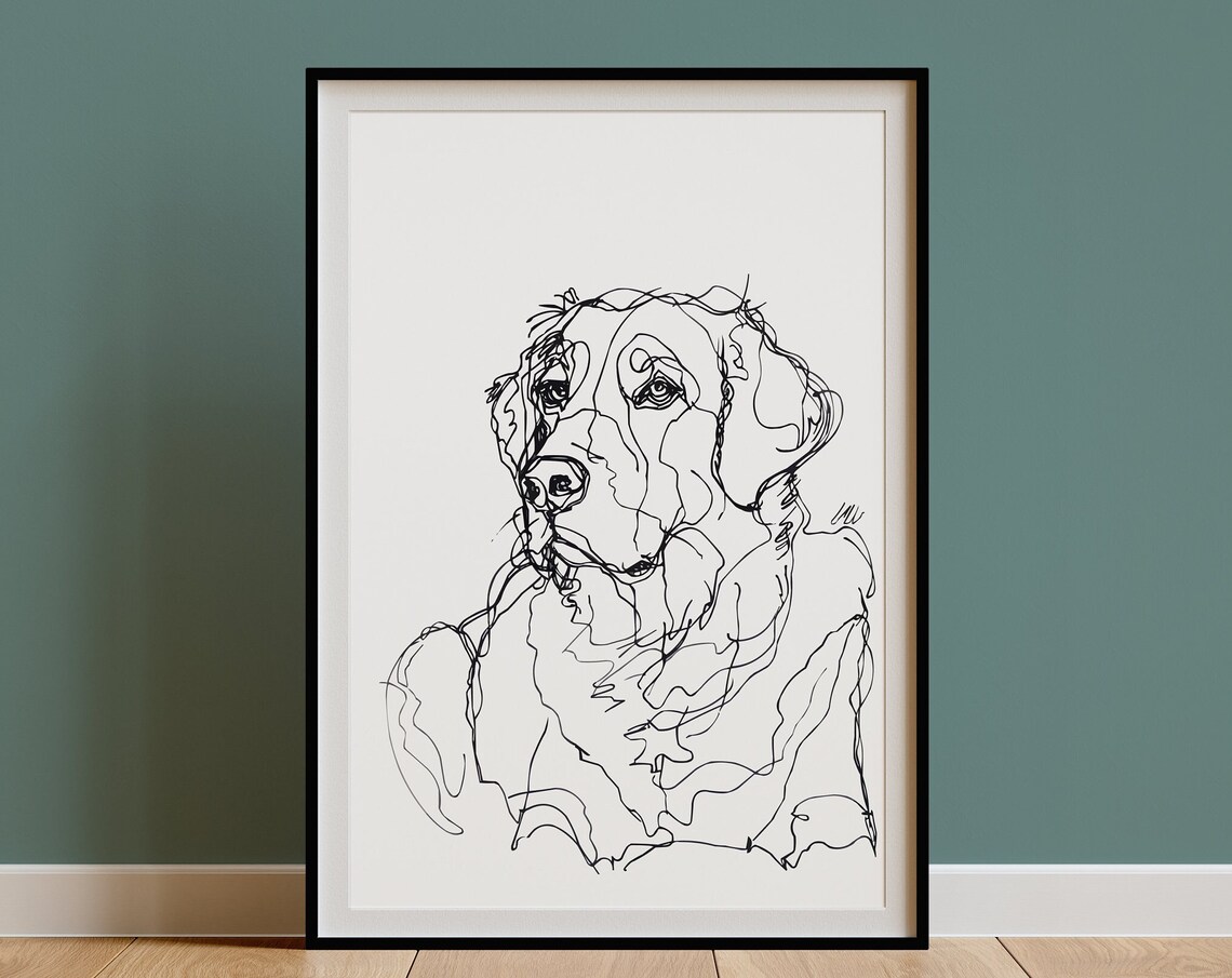 Bernese Mountain Dog Head Portrait Loose Sketch Line Drawing Poster