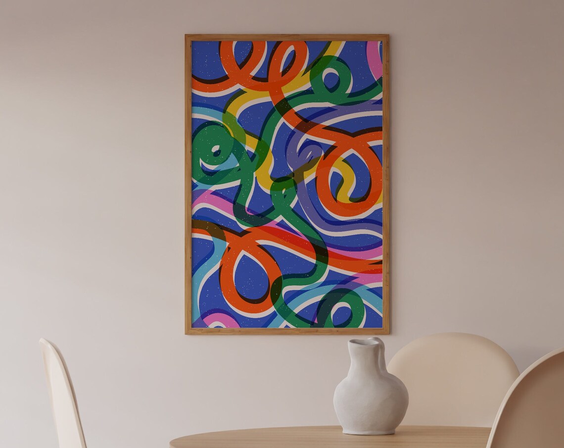 Colorful Abstract Swirl Art Print Geometric Home Decor