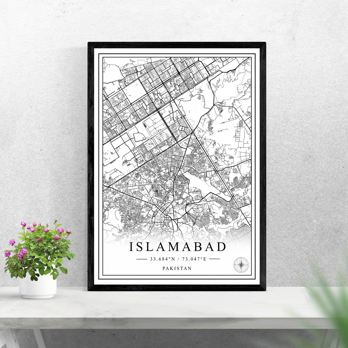 Islamabad Pakistan City Map Black and White Minimalist Poster