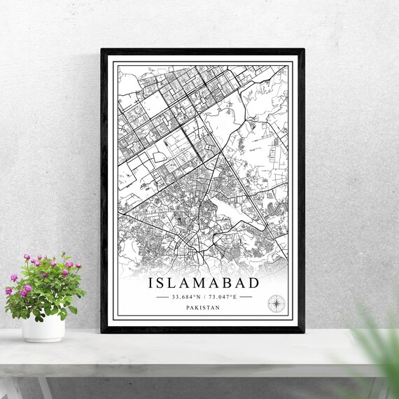 Islamabad Pakistan City Map Black and White Minimalist Poster