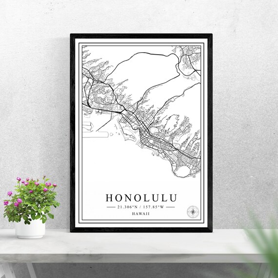 Honolulu Hawaii Street Map Black And White City Map Art Poster