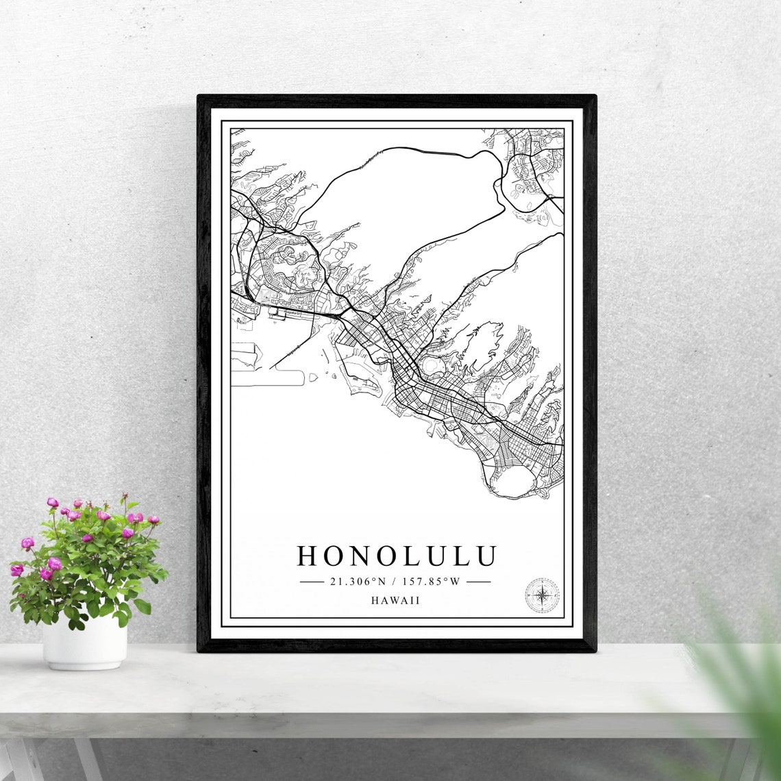 Honolulu Hawaii Street Map Black And White City Map Art Poster