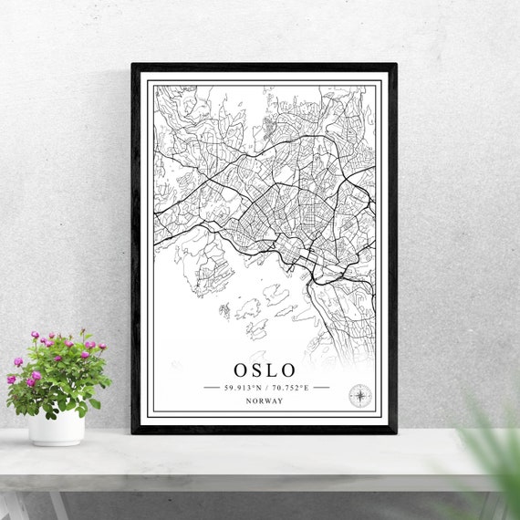 Oslo City Map Black and White Art Print