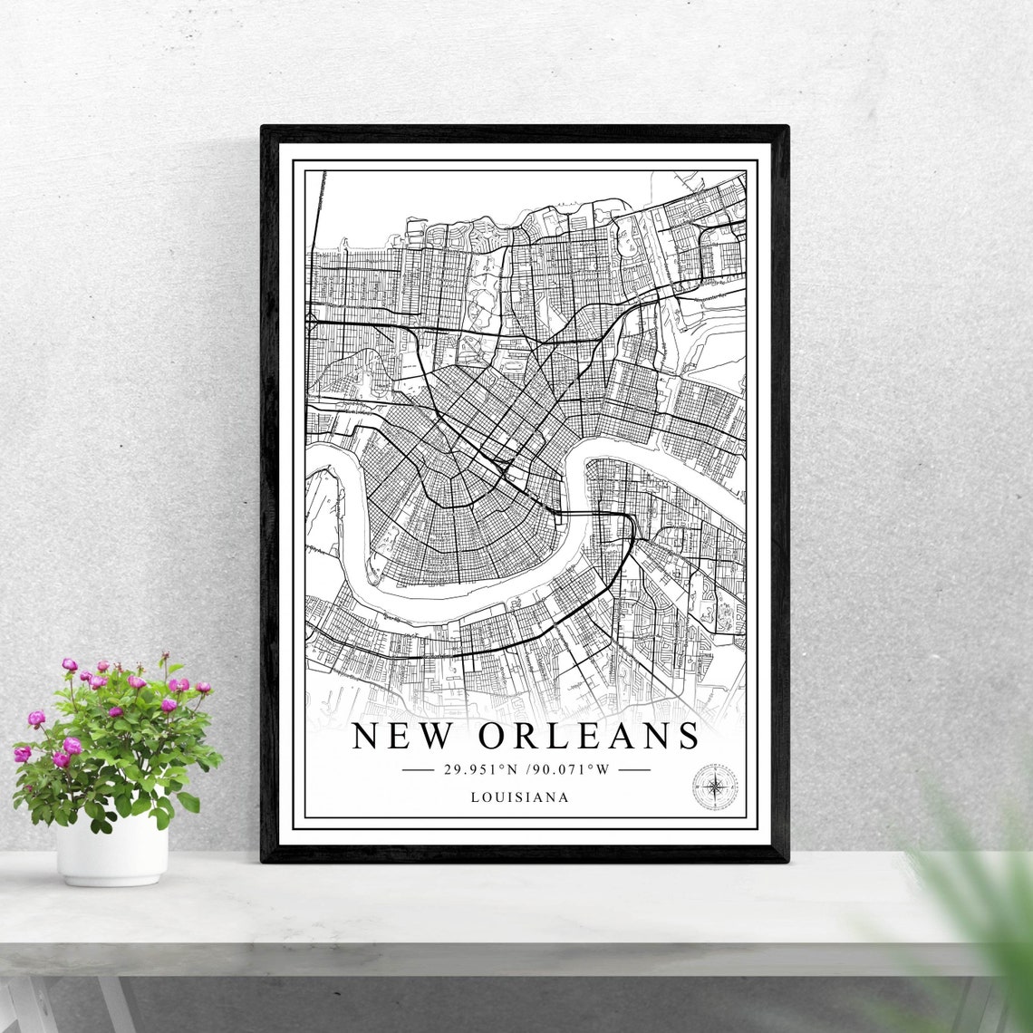 New Orleans Louisiana Minimalist Black And White City Map Poster