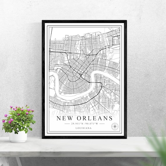New Orleans Louisiana Minimalist Black And White City Map Poster