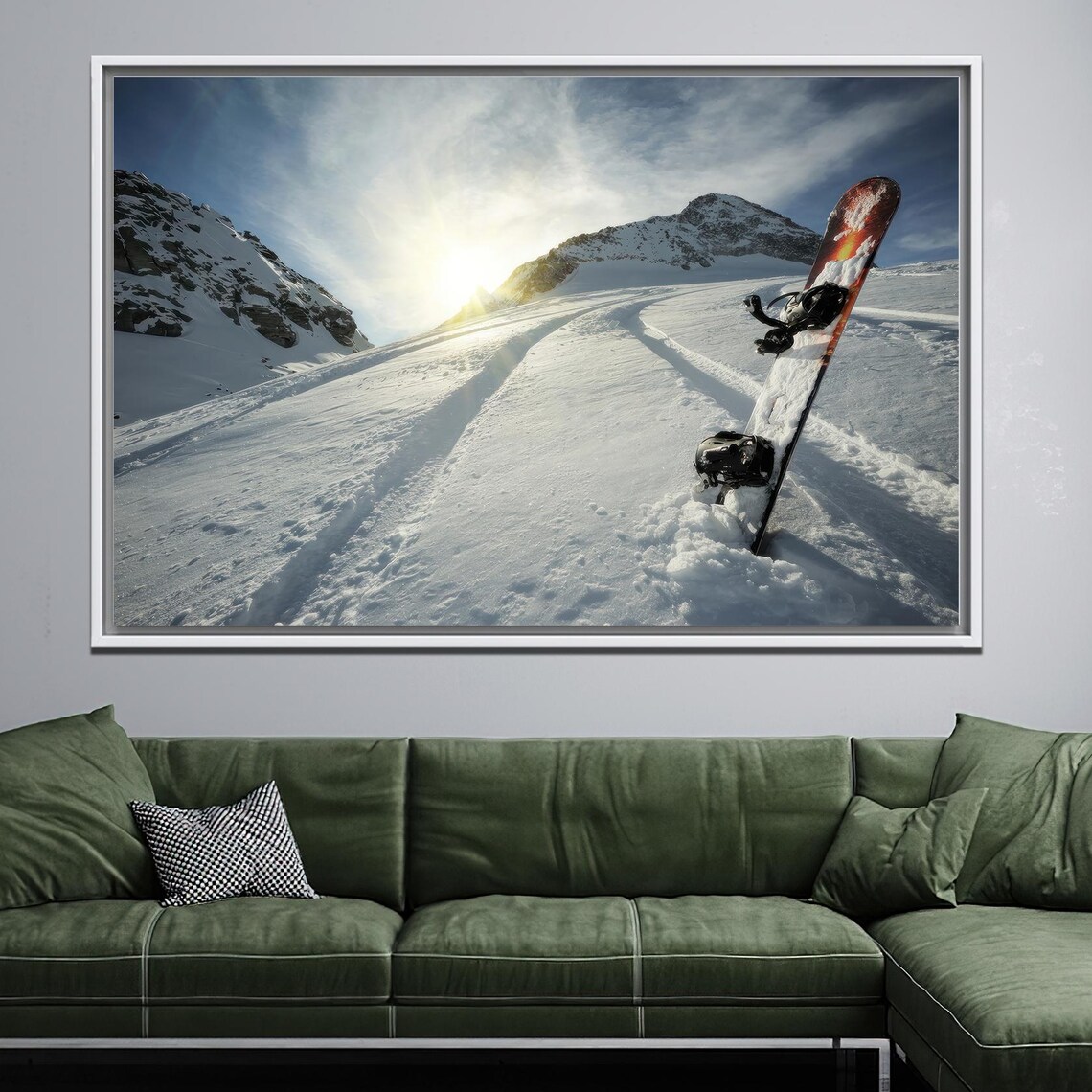 Snowboard Stuck in Snow Mountain Slope Sunny Winter Day Poster