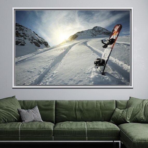 Snowboard Stuck in Snow Mountain Slope Sunny Winter Day Poster
