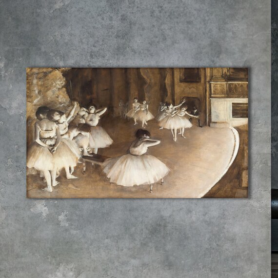 Degas Style Ballet Rehearsal Painting Ballerinas on Stage Vintage Poster
