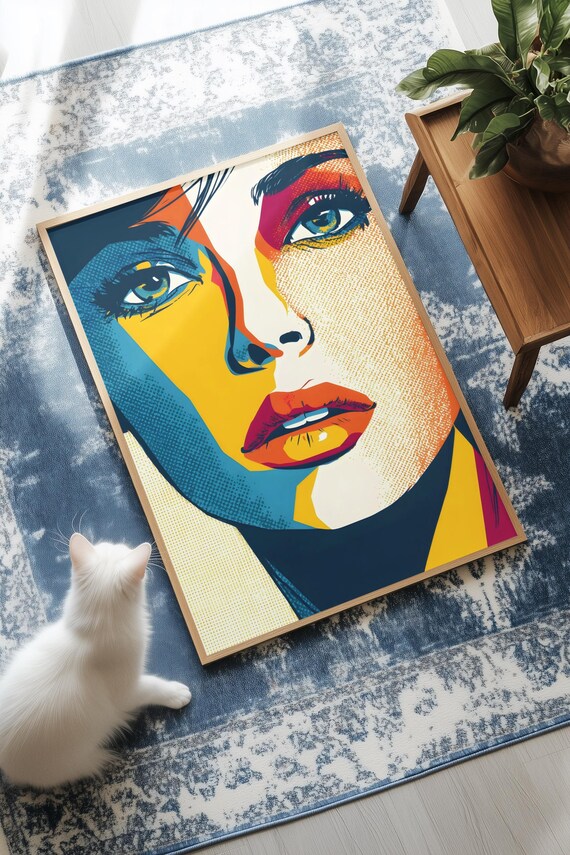 Stylized Female Face Pop Art Wall Modern Colorful Gallery Poster Instant