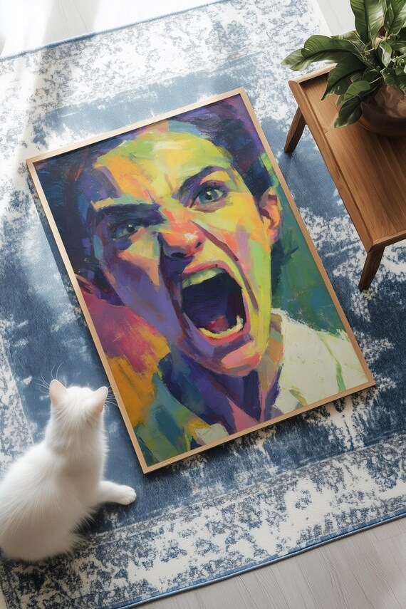 Expressionist Portrait Of A Woman Shouting Bold Power Art