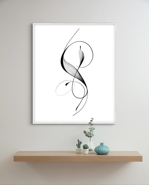 Abstract Minimalist Line Art Modern Black And White Wall Print