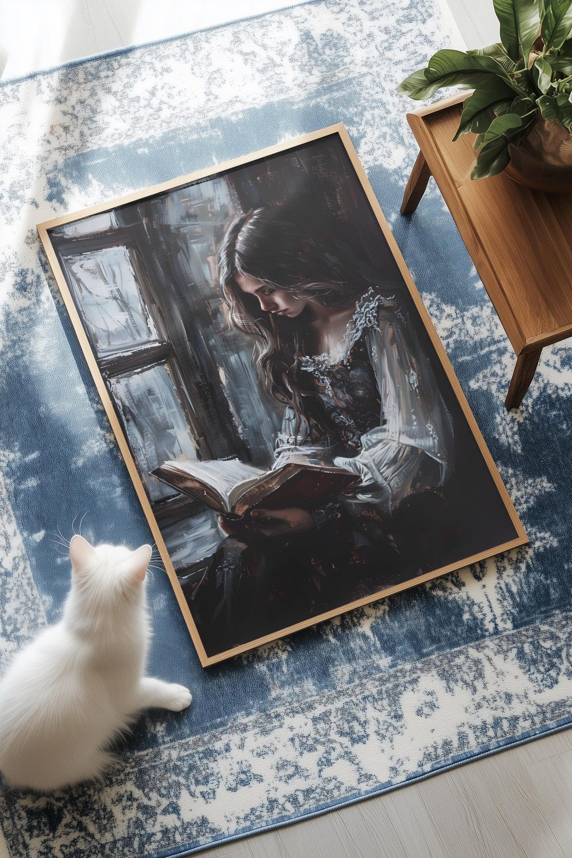 Dark Moody Classical Painting Woman Reading By Window Wall Poster