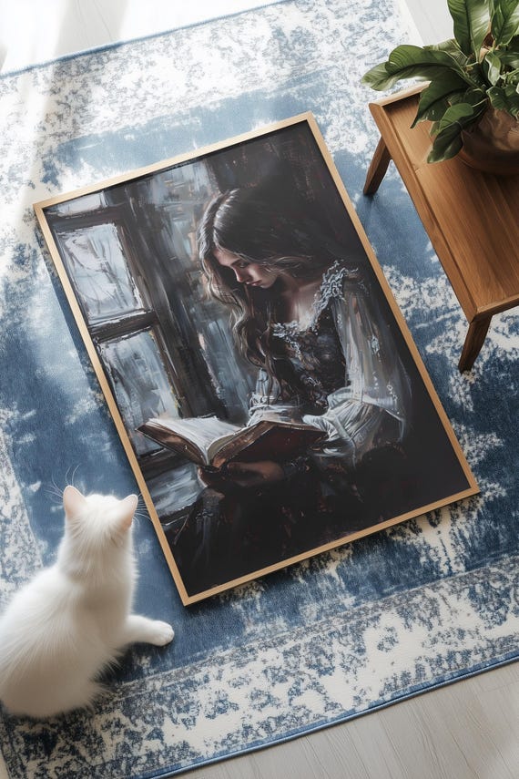 Dark Moody Classical Painting Woman Reading By Window Wall Poster