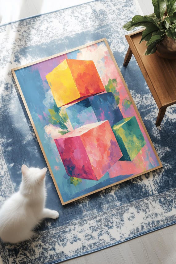 Geometric Dreamscape Art Print Modern Surrealism Abstract Home Decor