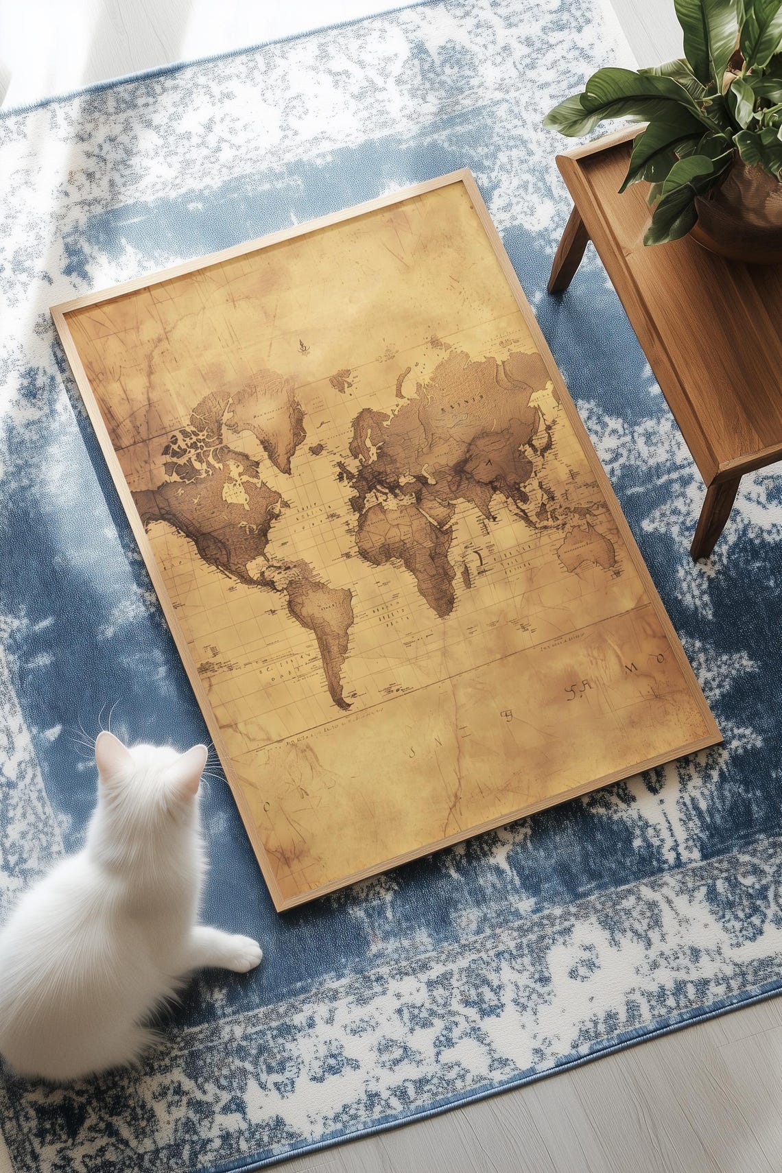 Vintage Sepia World Map Poster Antique Cartography Office Wall Decor