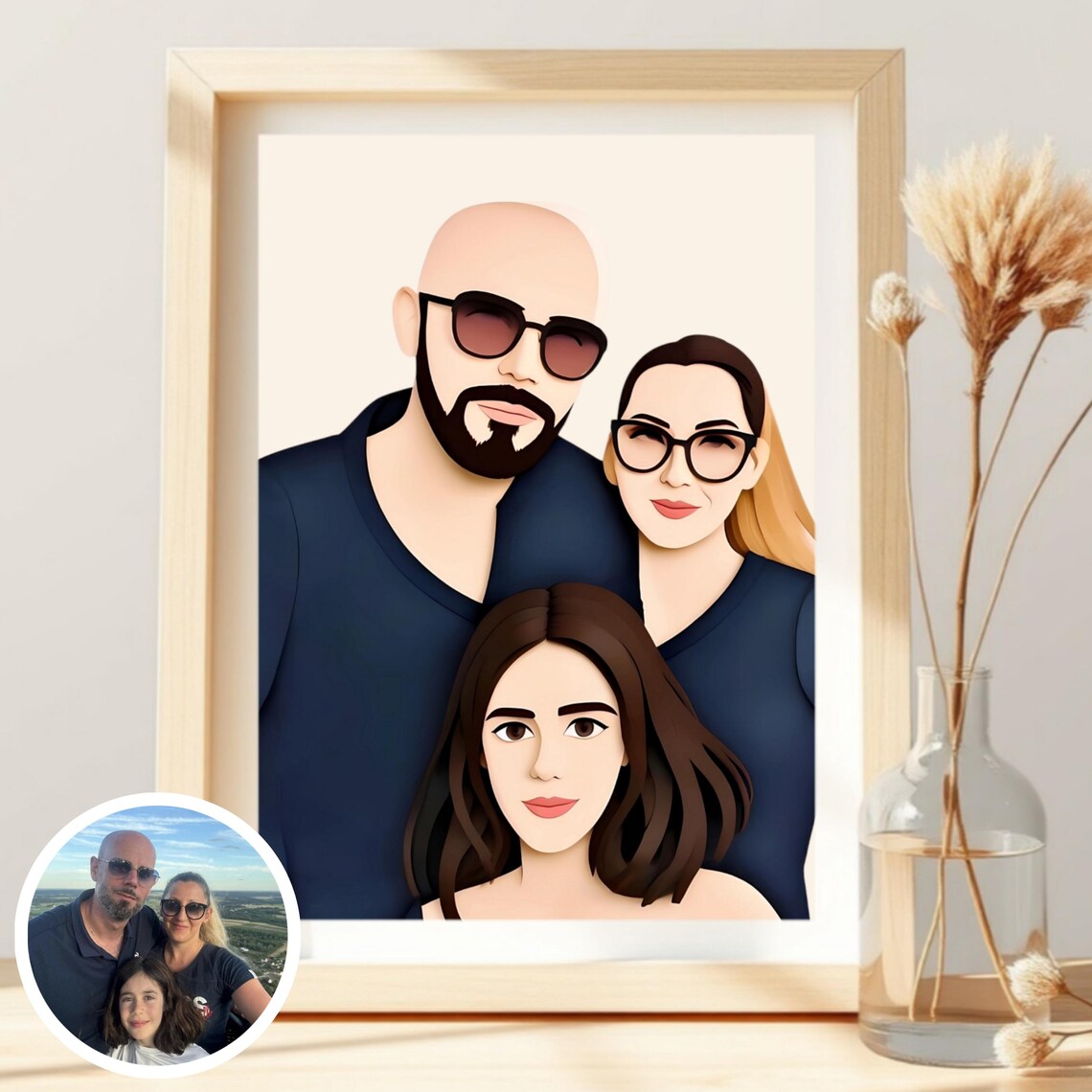 Fun Cartoon Family Of Three Custom Portrait Illustration Poster