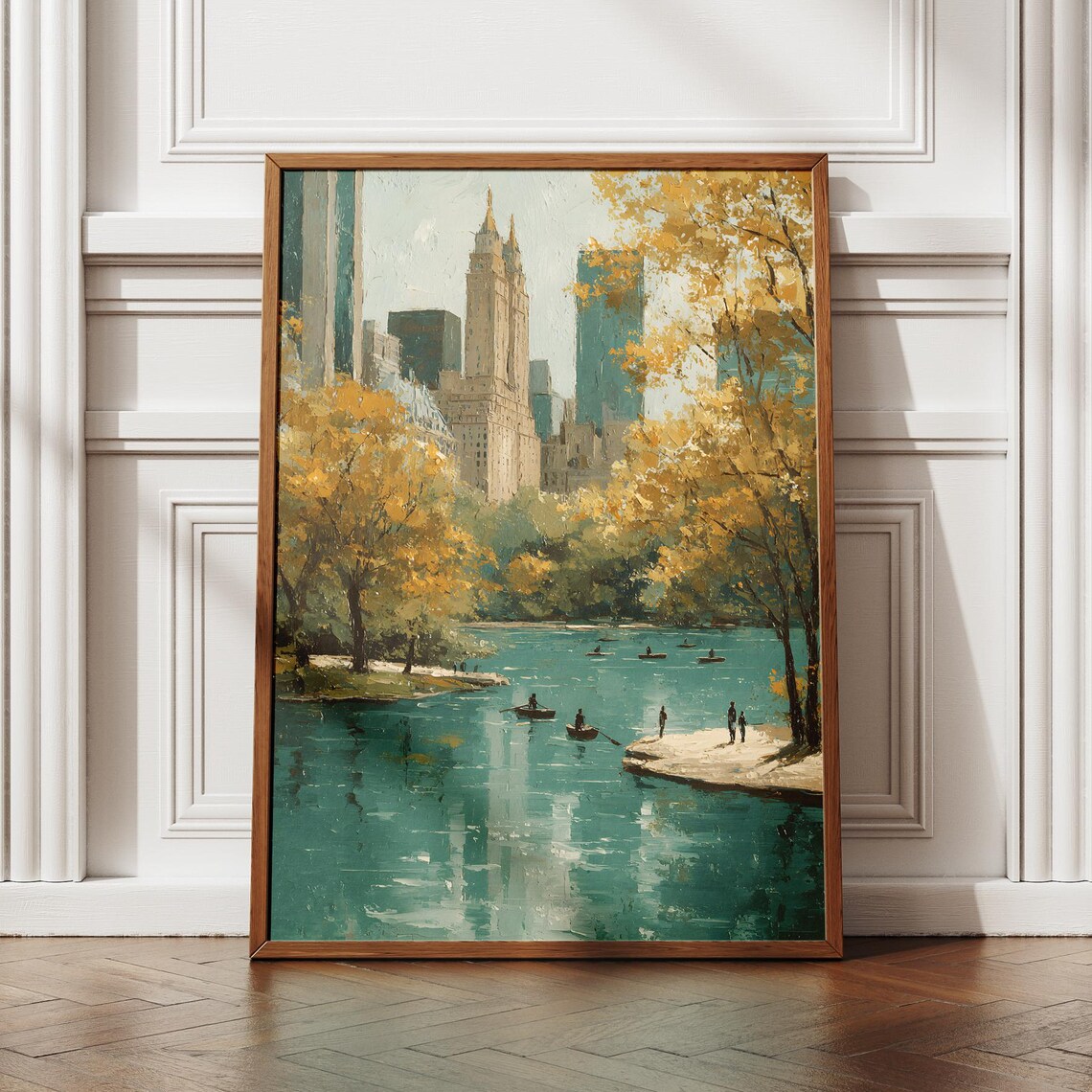 Central Park Autumn Rowboats on the Lake by San Remo Towers Poster