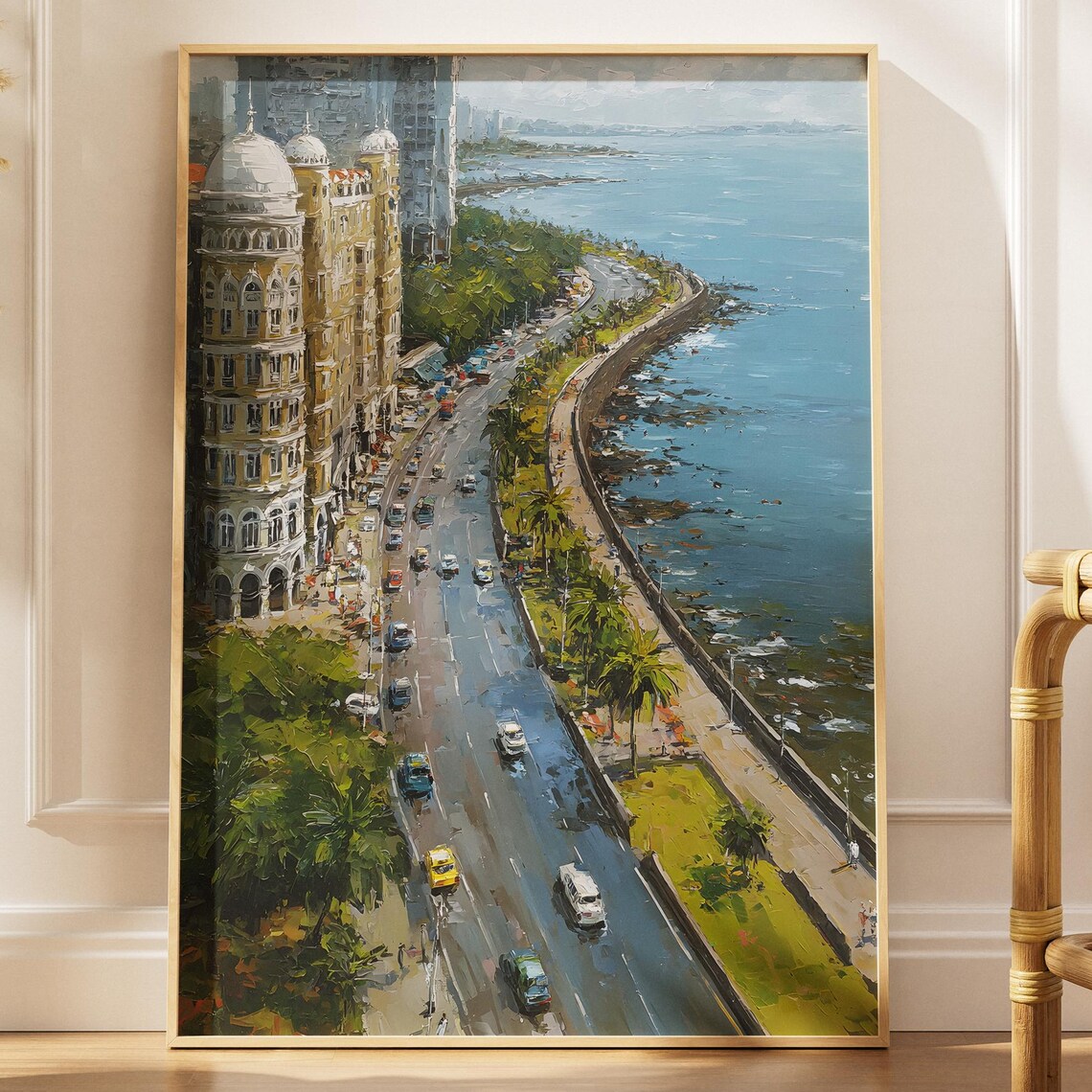 Mumbai Coastal Cityscape Art Print Taj Mahal Gateway Of India