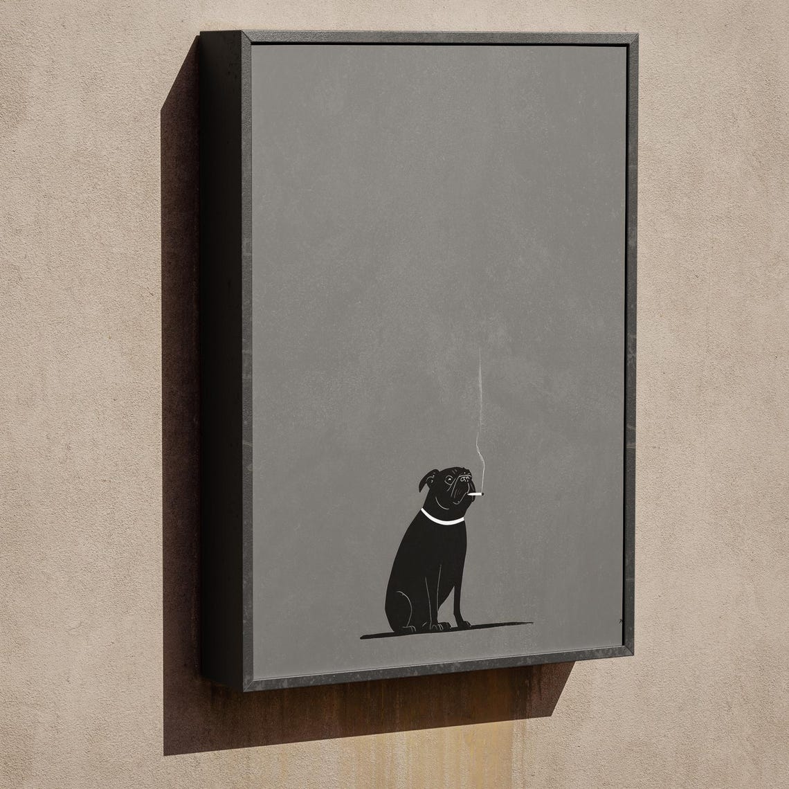 Minimalist Black Dog Smoking Cigarette Funny Animal Art Poster