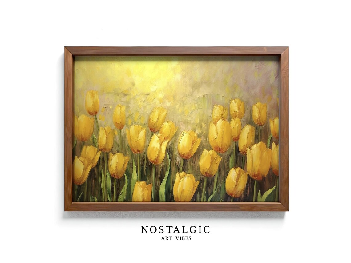 Yellow Tulips Vintage Spring Painting, Impressionist
