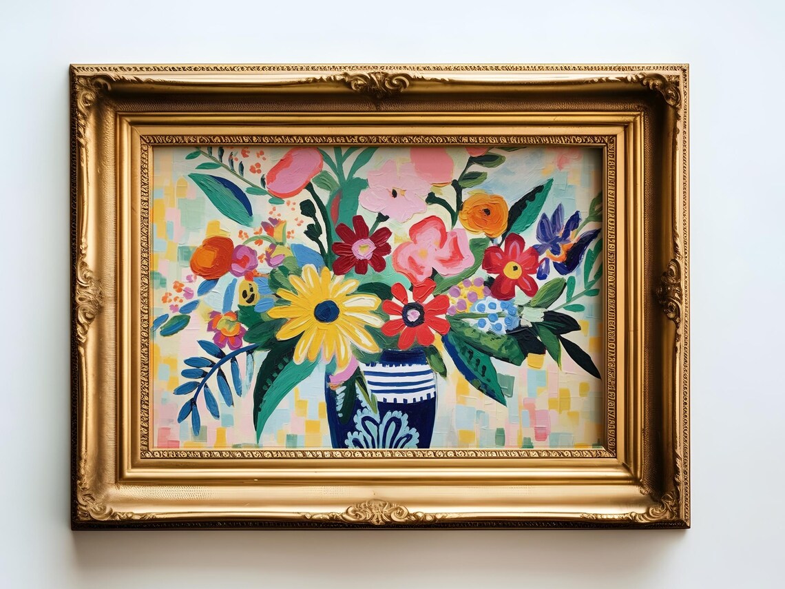 Abstract Flower Bouquet, Vibrant Impressionist Painting - Image 2
