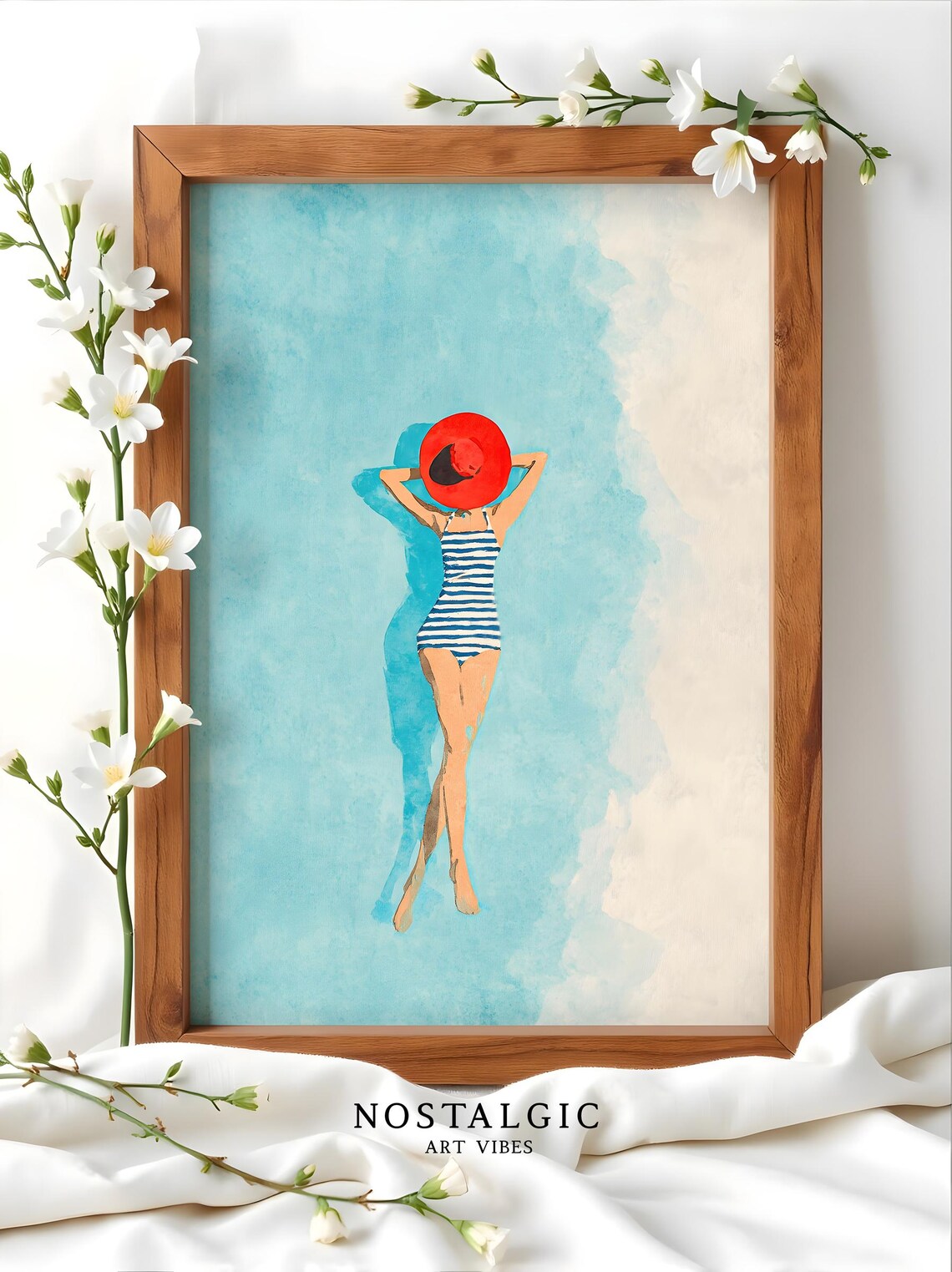 Minimalist Ocean Wall Art, Retro Beach Vacation Art