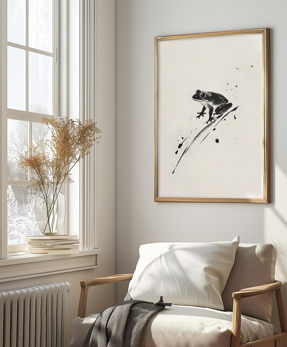 Minimalist Ink Frog Art, Japandi Style - Image 3