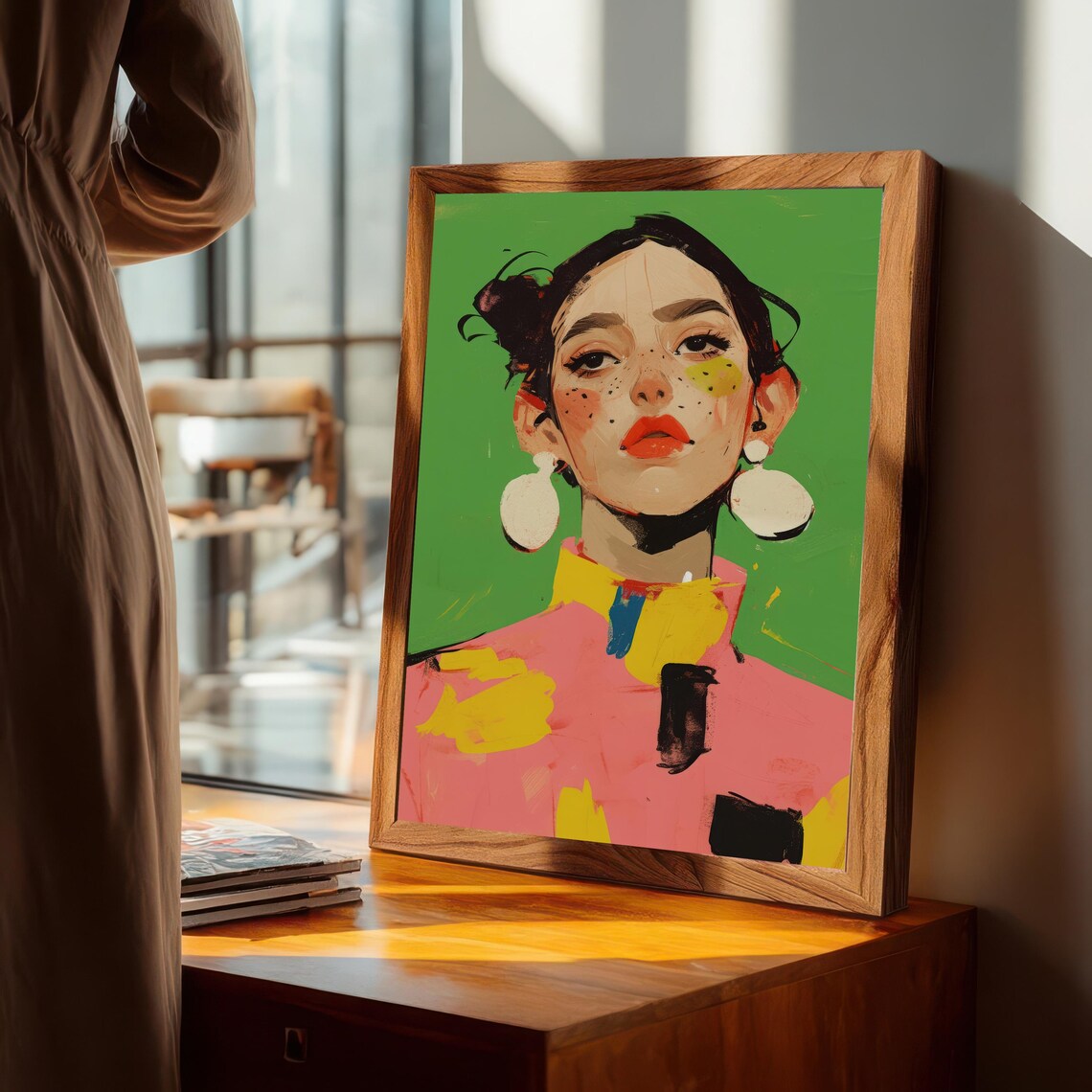 Colorful Woman Portrait Art Print, Fashion Illustration