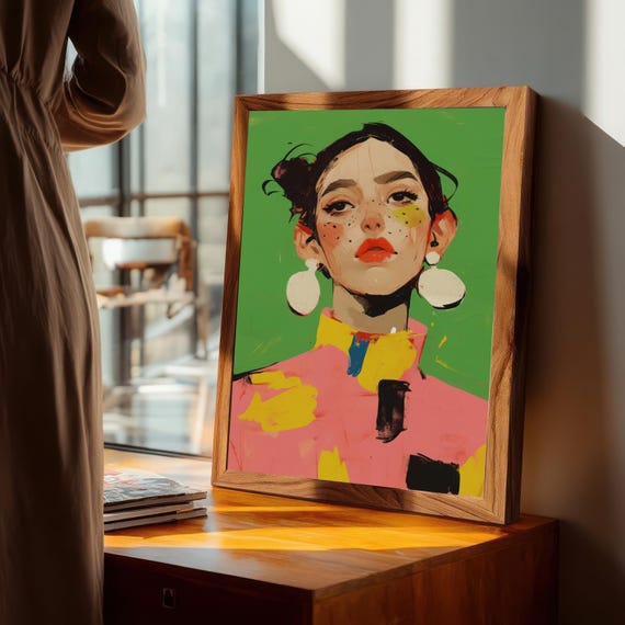 Colorful Woman Portrait Art Print, Fashion Illustration