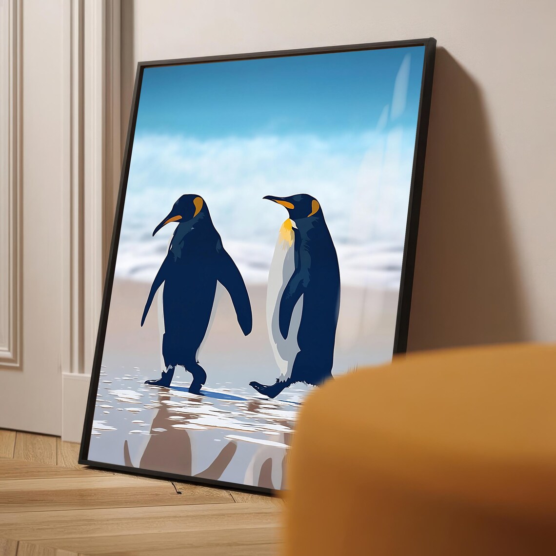 Walking Emperor Penguins, Minimalist Wildlife Illustration - Image 4