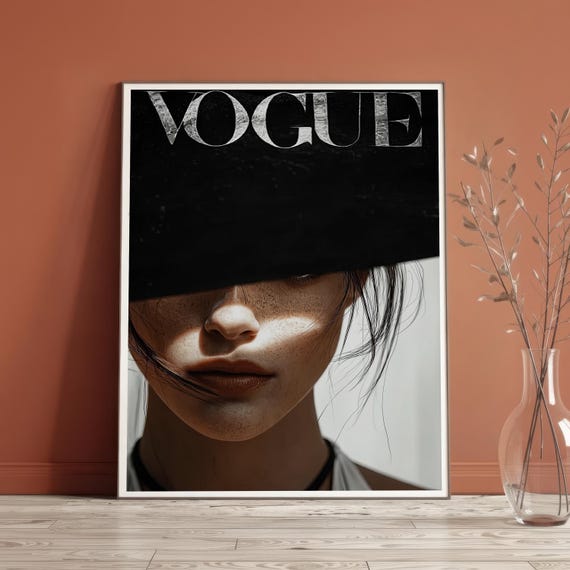 Fashion Portrait Art Print Freckled Face Illustration Magazine Cover Style Wall Decor Modern