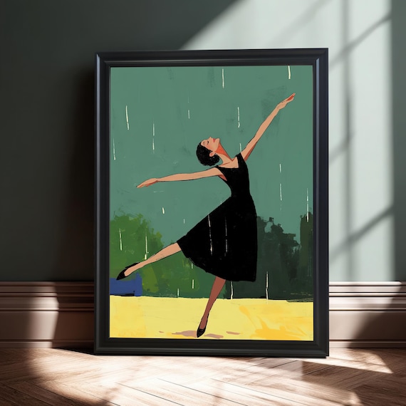 Dancing In The Rain Wood Framed Wall Art Print Woman Black Dress Gicle Poster On Museumgrade Paper Minimalist Modern Home Decor Gift