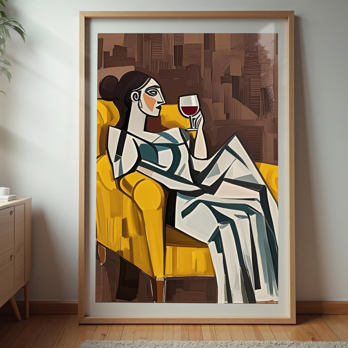 Woman on Yellow Chair, Modern Cubist Portrait - Image 3