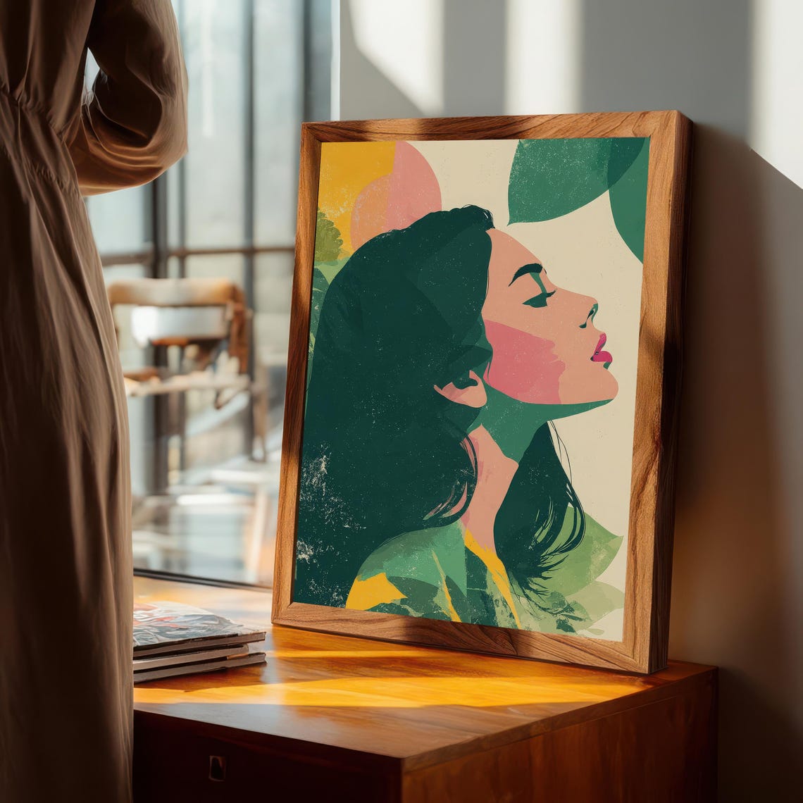 Abstract Elegant Woman Profile Midcentury Modern Portrait Art Print
