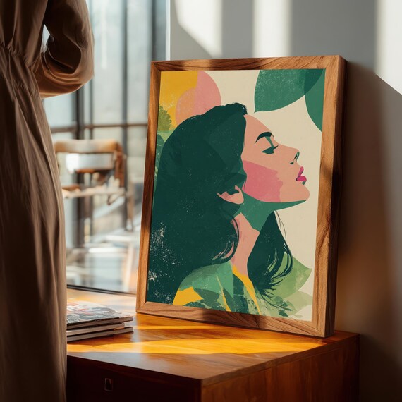 Abstract Elegant Woman Profile Midcentury Modern Portrait Art Print