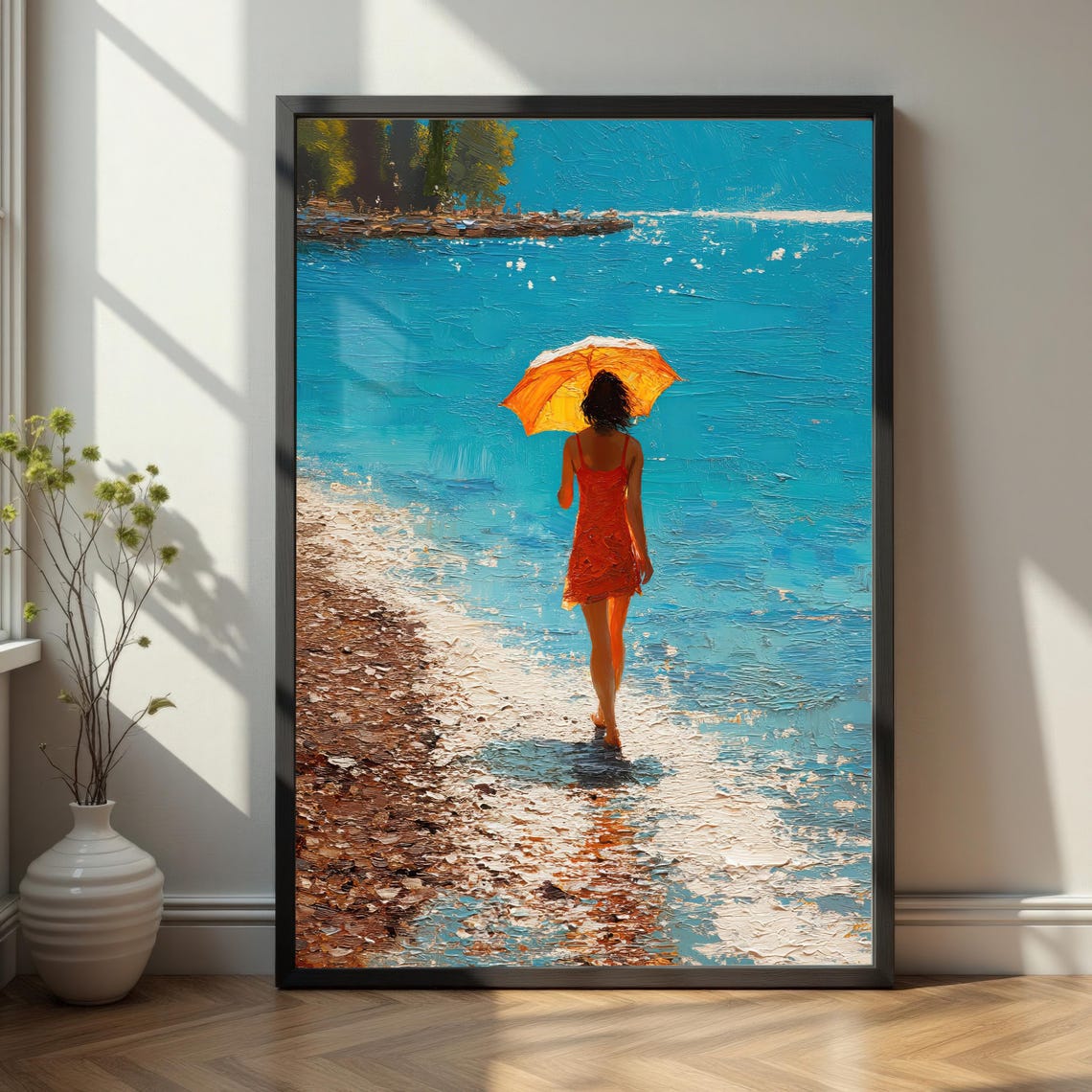 Sunny Beach Woman, Impressionist Coastal Art Print - Image 3