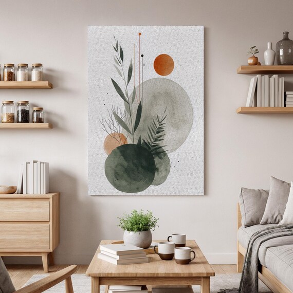 Abstract Botanical Leaves Minimal Modern Green Nature Art Poster