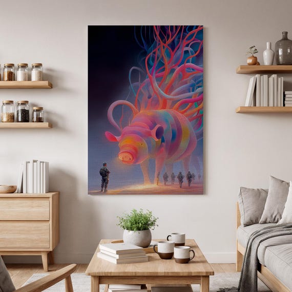 Surreal Pig Dream Canvas Wall Art Colorful Fantasy Animal Vibrant Abstract Farm Decor Whimsical Statement Artwork For Home