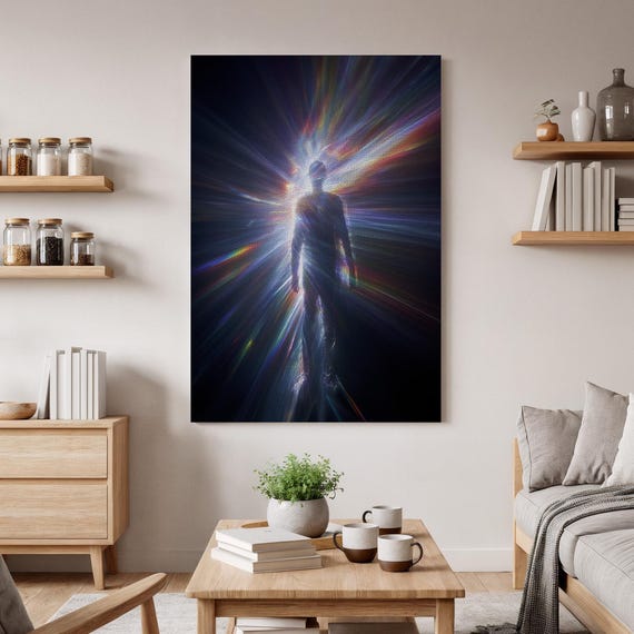 Romantic Cosmic Canvas Wall Art Futuristic Light And Energy Abstract Mystical Human Figure In Vibrant Colors For Modern Home Decor