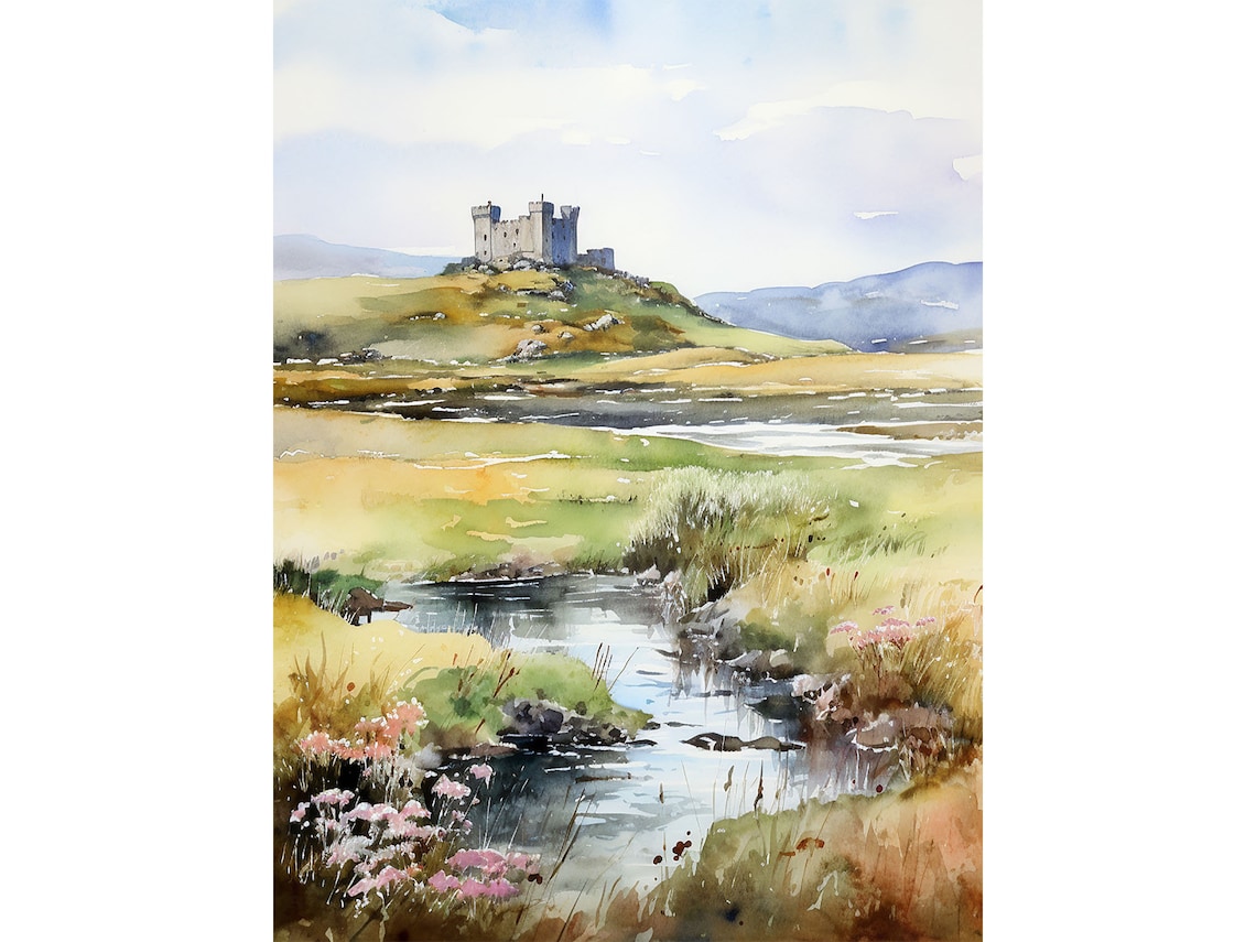 Sligo Watercolor Landscape Art Print, Irish Castle