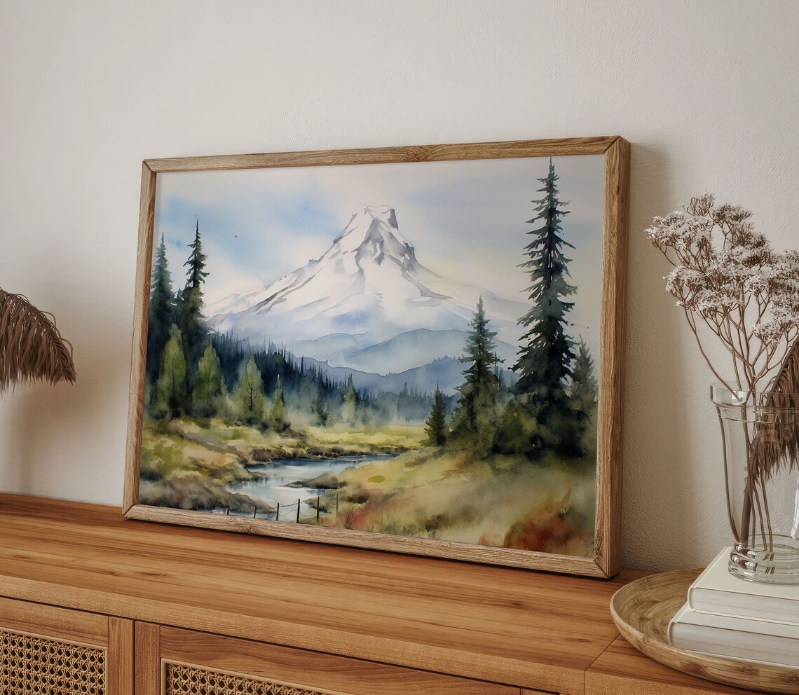 Mt Hood Watercolor Art Print, Oregon Landscape - Image 2
