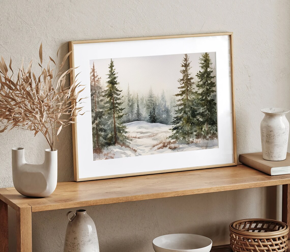 Snow Scene Watercolor Winter Landscape Art Print - Image 4