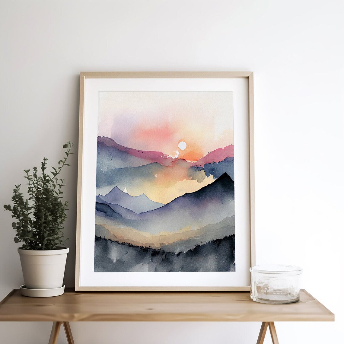 Smoky Mountains Neutral Watercolor Landscape Print - Image 2