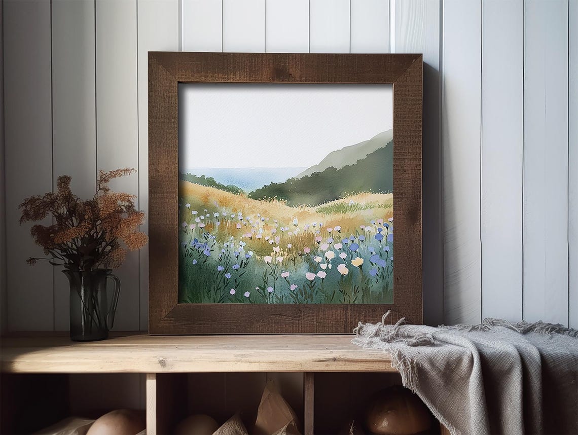 California Coastal Wall Art Flower Field Watercolor Painting Wildflower Poster Landscape Prints California Superbloom Art Travel Poster - Image 2