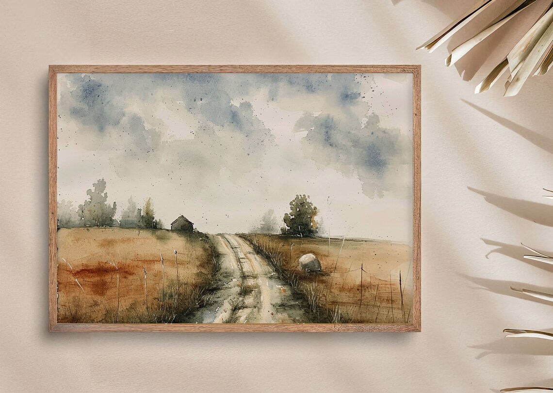 Country Road Painting, Rustic Barn Watercolor Art Print - Image 4