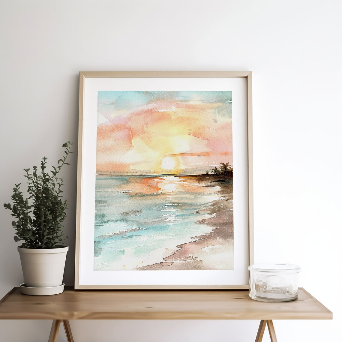 Beach Sunrise Watercolor Seascape Art Print - Image 5