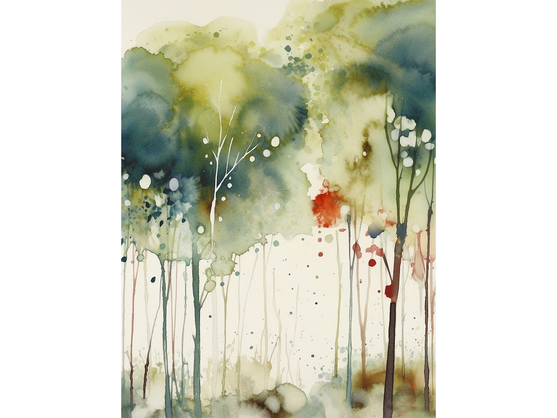 Spring Forest Watercolor Tree Landscape Art Print